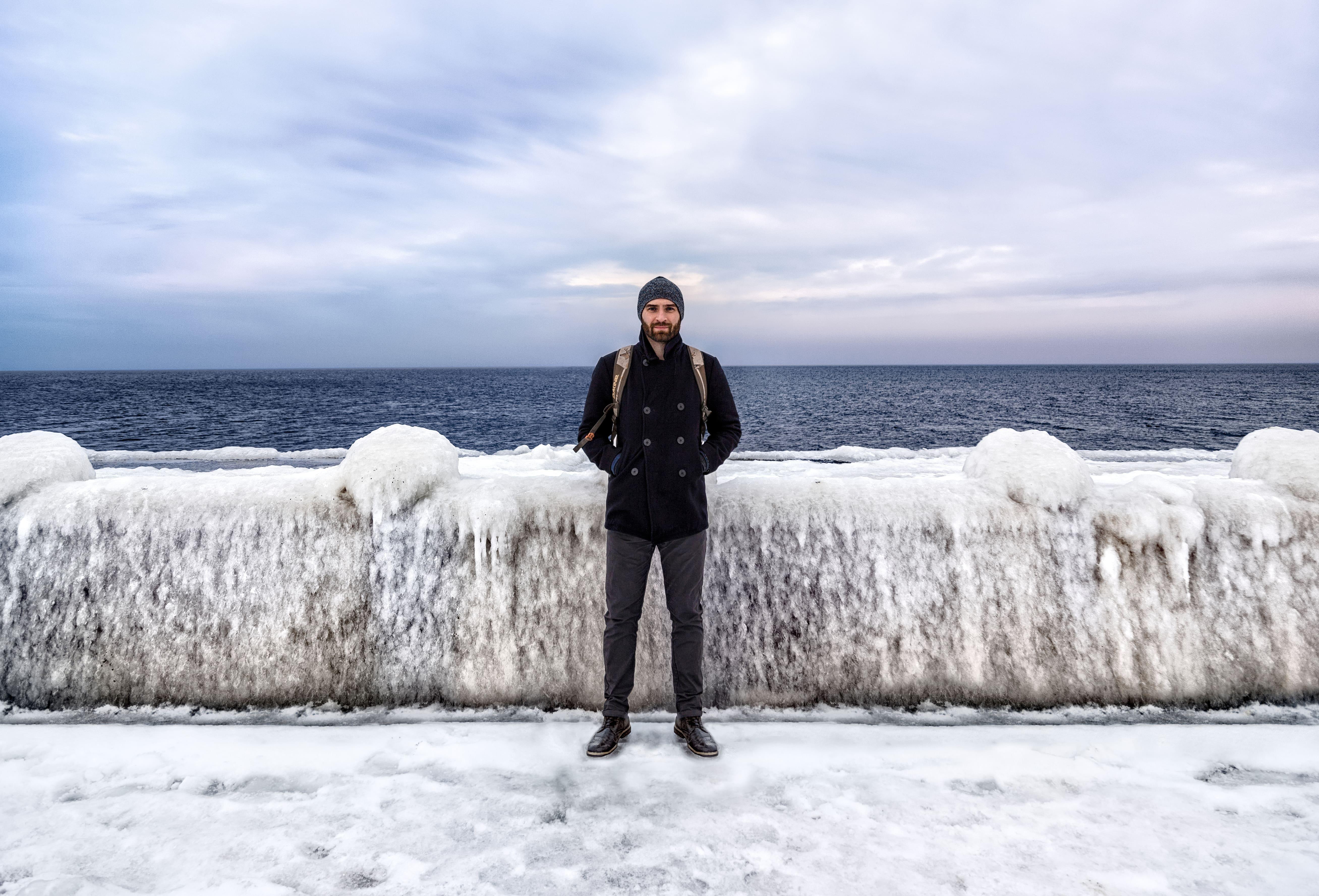 At the frozen Baltic sea wall in winter 2021.